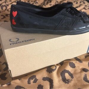 Black Fred Perry Leopard Sneakers with Red Amy Winehouse Hearts!